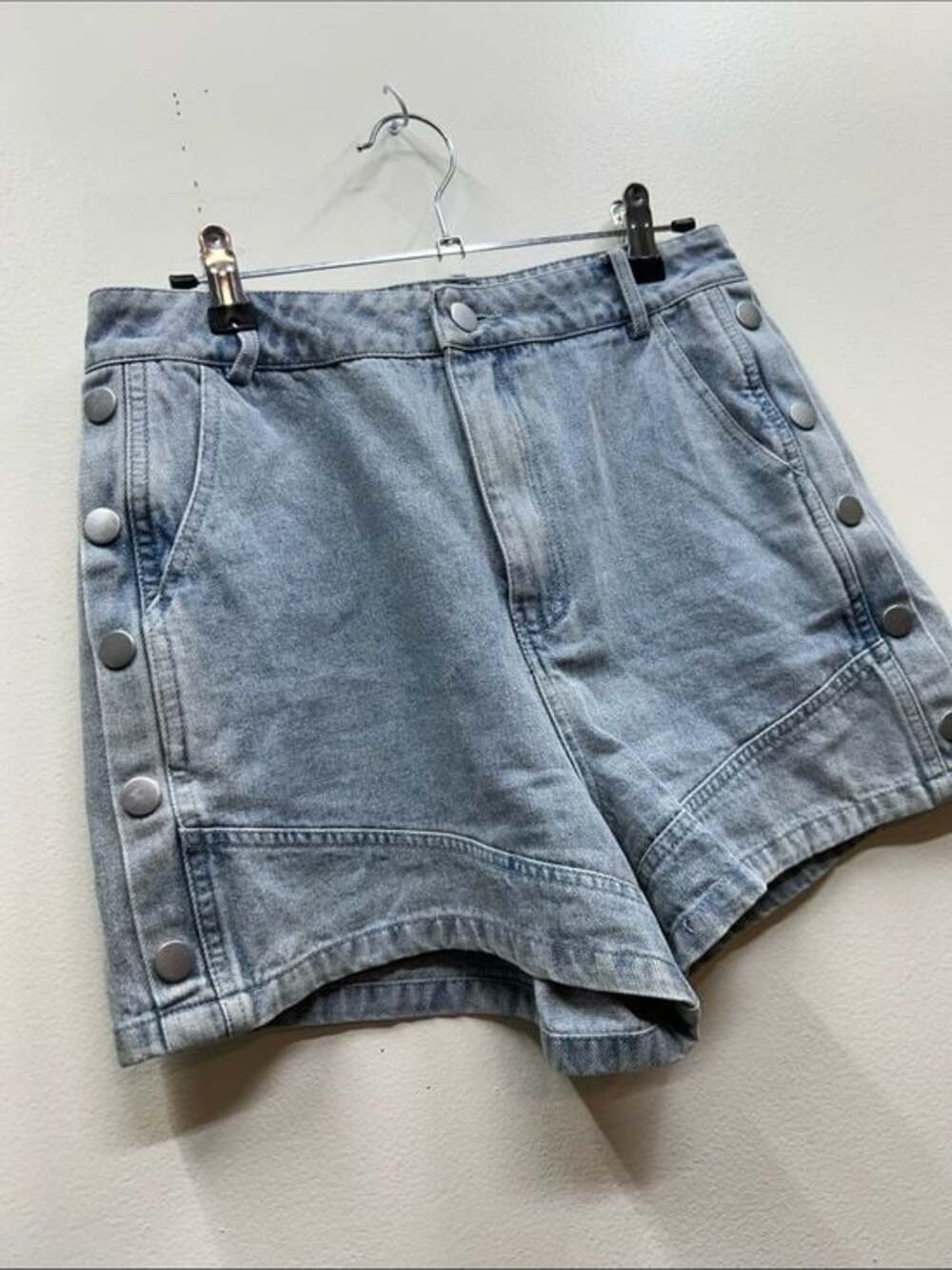 Le Lis Anthropologie Light Blue Denim High-Rise Button-Trim Shorts